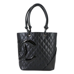 Chanel Cambon Line Medium Tote Handbag, Calfskin Enamel Black A25167, Silver ...